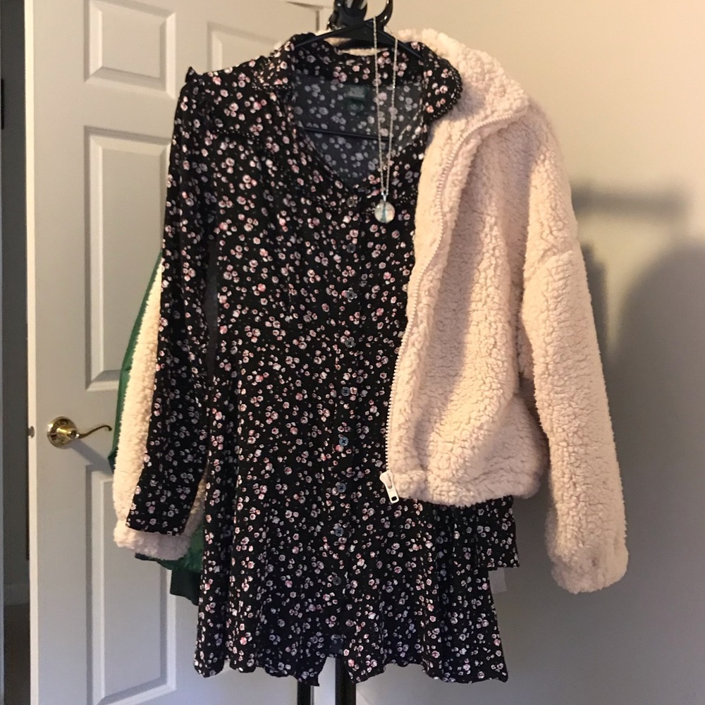 Black and Pink Floral Button up Dress